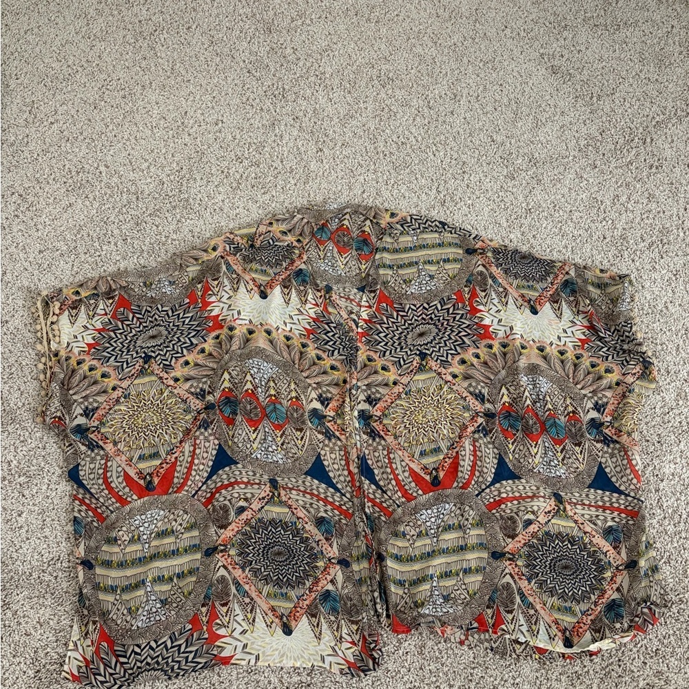 Umgee Multicolor Floral Boho Print Top with Red, Blue, Yellow and Brown Accents